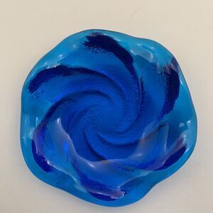 Fenton Blue Swirl Art Glass Ashtray Mid Century Modern Fenton Art Glass READ